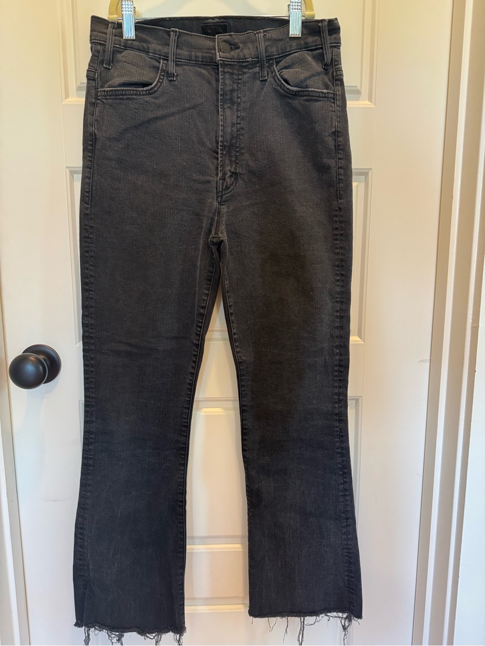 Mother Jeans The Hustler Ankle Fray Wash "Not Guilty" Sz 29 Faded Black